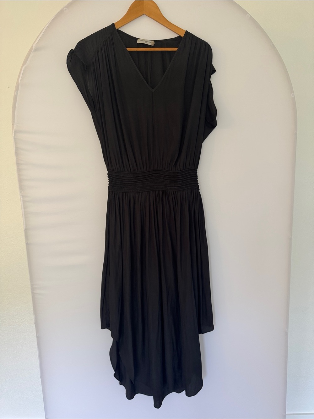 Rant Brook Black V-Neck Pleated Waist Women's Dress